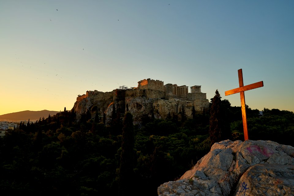 The wooden Christian cross on the Areopagus on 29 June 2020
