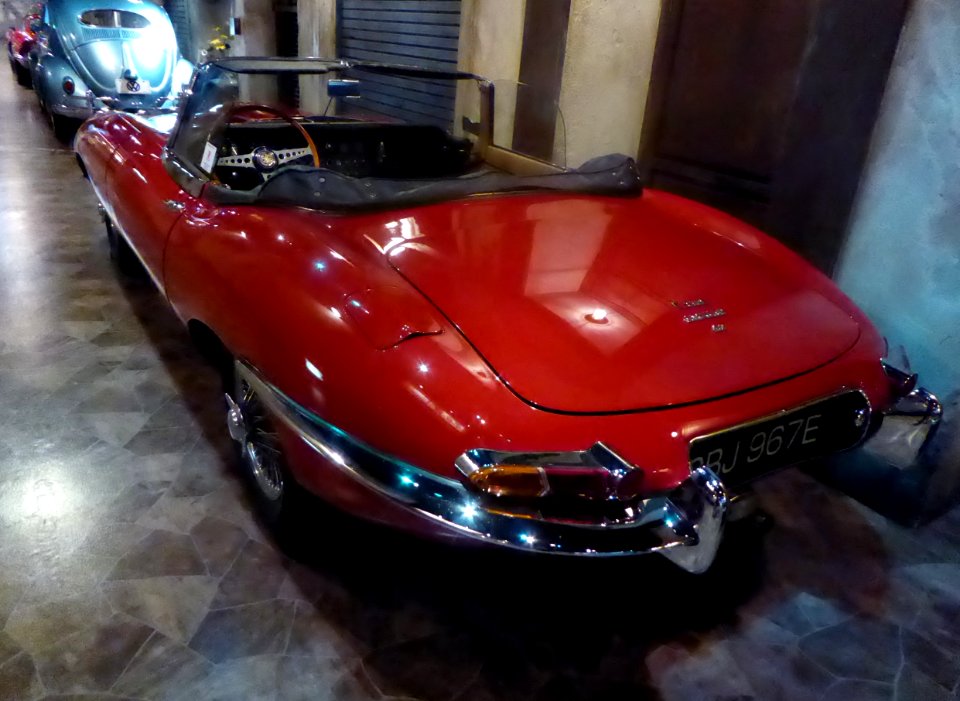 The rearview of 1967 Jaguar E-Type Series 1 roadster