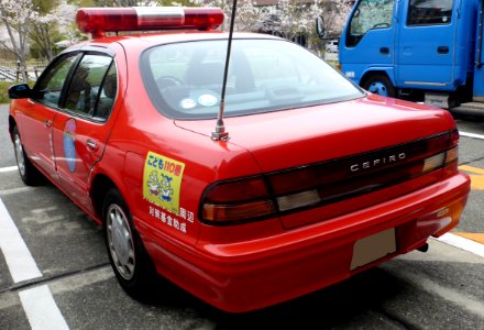 The rearview of Nissan CEFIRO (A32) as a fire department vehicle