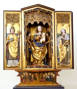 The Zams Altarpiece, Virgin and Child with Saints, Tirol, perhaps Landeck, c. 1485, Swiss stone pine - Bode-Museum - DSC03564