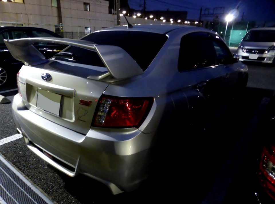The rearview of Subaru WRX STI tS TYPE RA NBR CHALLENGE PACKAGE (GVB) at night