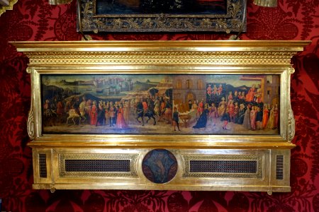 The Reconciliation of the Romans and Sabines, one of a pair painted for a cassone, Master of Marradi, 1400s - Gallery - Harewood House - West Yorkshire, England - DSC02006