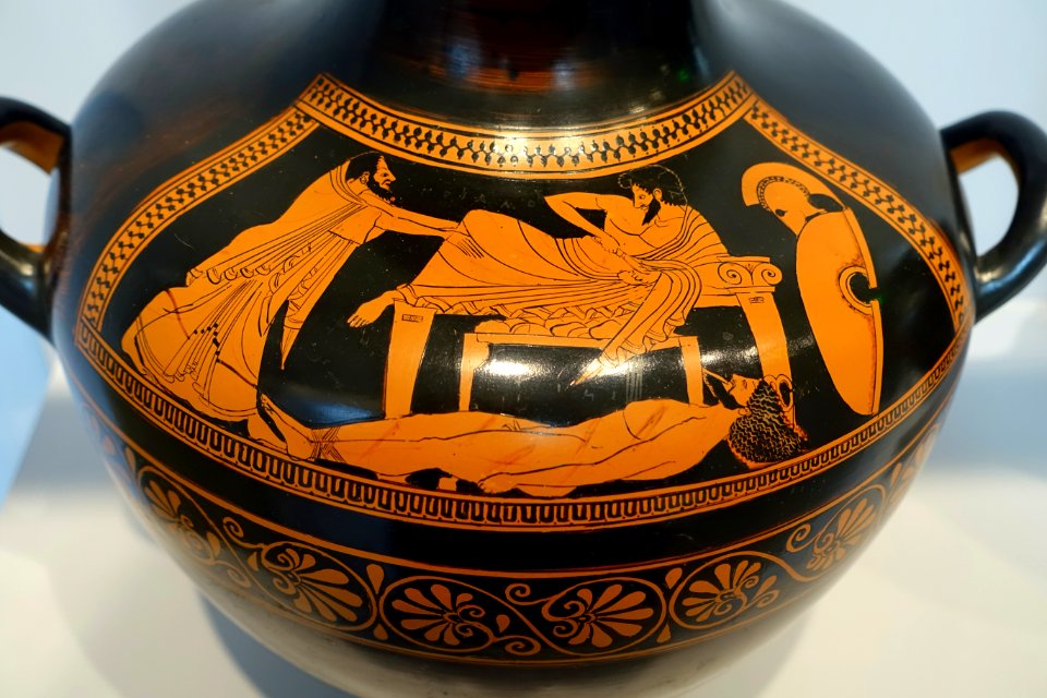 The Ransom of Hector, hydria, by the Pioneer Group, Attic Greek, 510-500 BC, red-figure terracotta - Sackler Museum - Harvard University - DSC01787
