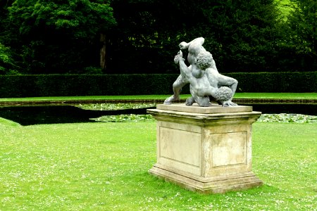 The Wrestlers by Andrew Carpenter, 1730, lead and stone - Studley Royal Park - North Yorkshire, England - DSC00757