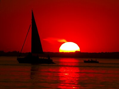 Landscape boat sunset photo