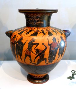 Theseus and the Minotaur, hydria (water jar), Greek, Attic, 550-530 BC, terracotta, black-figure technique - Arthur M. Sackler Museum, Harvard University - DSC01553