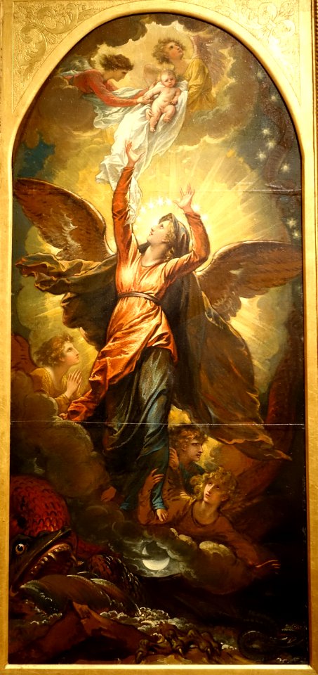 The Woman Clothed with the Sun Fleeth from the Persecution of the Dragon, for William Beckford's Fonthill Abbey, by Benjamin West, American, c. 1797, oil on paper on wood - Princeton University Art Museum - DSC06917