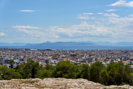The Saronic Gulf and the island of Aegina from the plateau of Melite on June 17, 2020