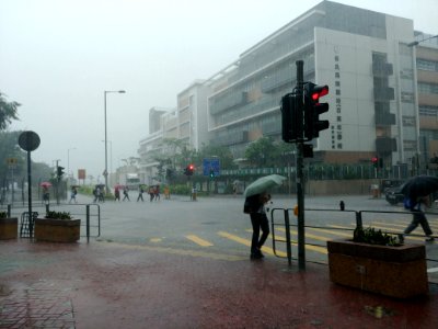 The scene of the Hong Kong Observatory during the red rainstorm warning signal in To Kwa Wan, Kowloon City District on October 5, 2020 06