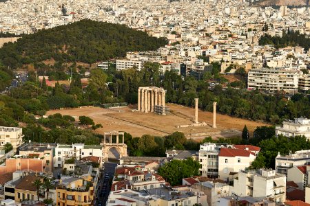 The Temple of Olympian Zeus and the Arch of Hadrian from the Acropolis on May 19, 2020 photo