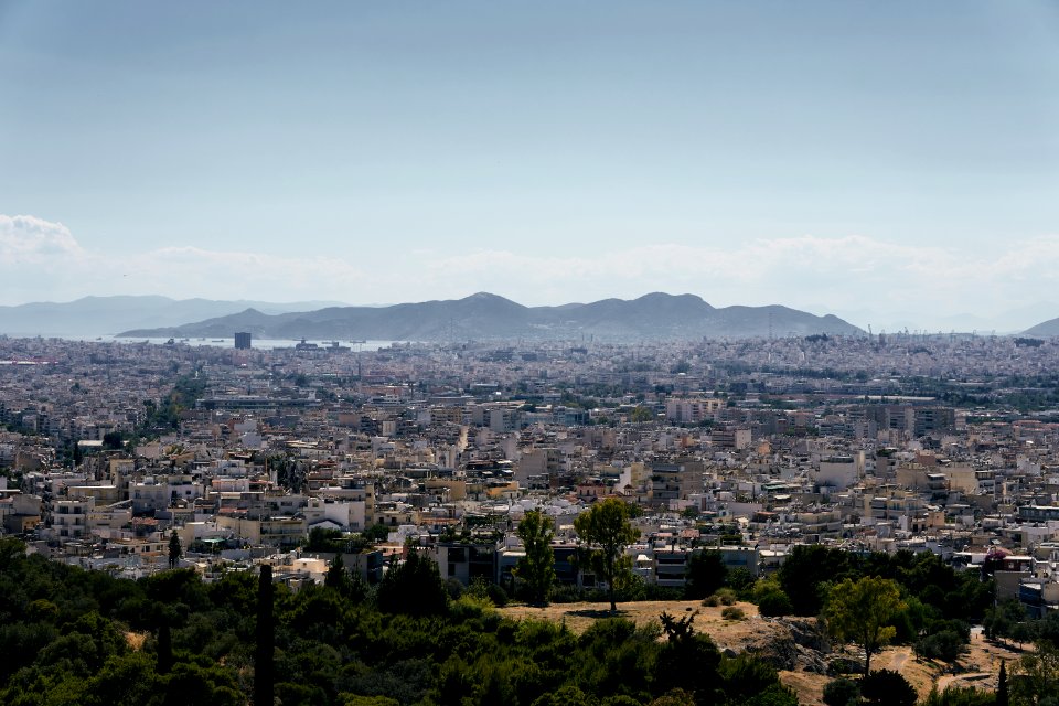 The Saronic Gulf and the island of Salamis from Philopappos Hill on June 16, 2020