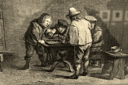 The tric-trac game (detail), by Jacques Philippe Lebas after David Teniers the younger, 1700s or 1800s, engraving - Villa Vauban - Luxembourg City - DSC06566