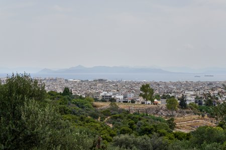 The Saronic Gulf and the island of Aegina from the Pnyx on June 15, 2020