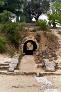 The vaulted tunnel entrance to the Stadium of Nemea from inside the stadium on 10-31-2019