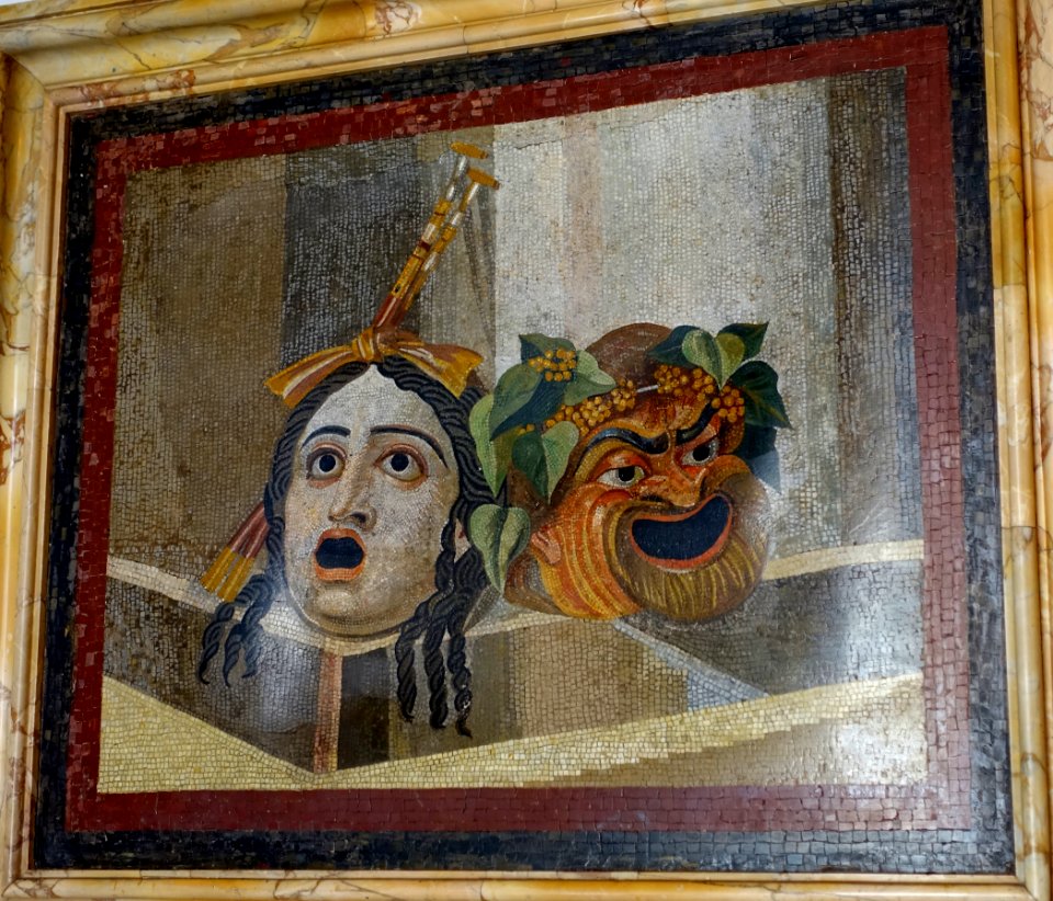 Theatrical masks, S 392, Roman, 2nd century AD, marble mosaic - Musei Capitolini - Rome, Italy - DSC06102