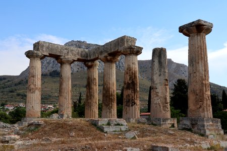 The Temple of Apollo (6th century B.C.) in Corinth on 3 June 2018