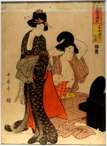 The Sundial of Summer in the Floating World (Elegance in the Morning), by Kitagawa Utamaro, Japan, Edo period, 1800s AD, woodblock print on paper - Tokyo National Museum - Tokyo, Japan - DSC09275