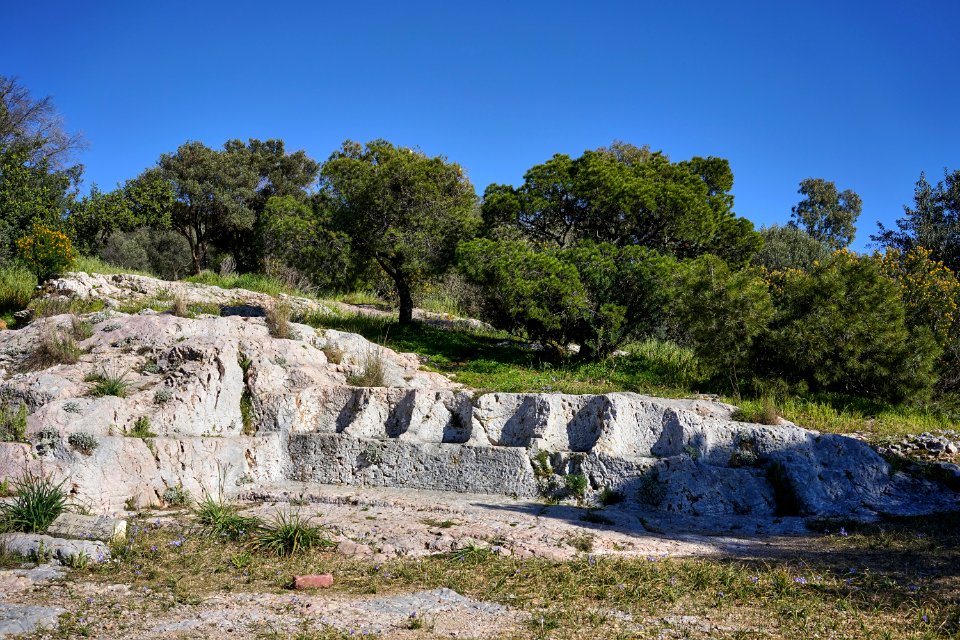The Seven Seats Plateau (Eptathronon) on Philopappos Hill on March 13, 2020
