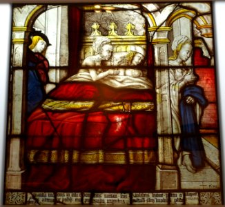 The Temptation of Bernard by a Young Woman, Cloister of the Cistercian Monastery, Altenberg, probably Master of St. Severin, Cologne, 1505-1520, stained glass - Museum Schnütgen - Cologne, Germany - DSC09740
