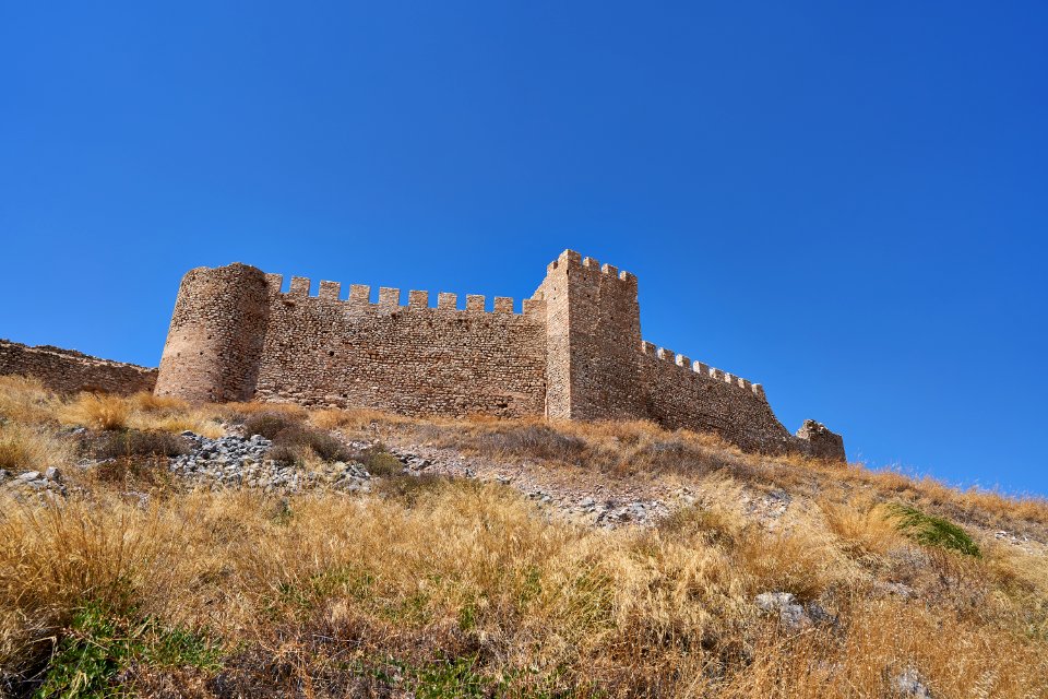 The towers and battlements of the Castle Larissa of Argos on September 5, 2020