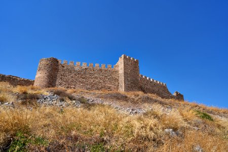 The towers and battlements of the Castle Larissa of Argos on September 5, 2020