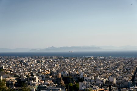 The Saronic Gulf from Philopappos Hill on June 9, 2020