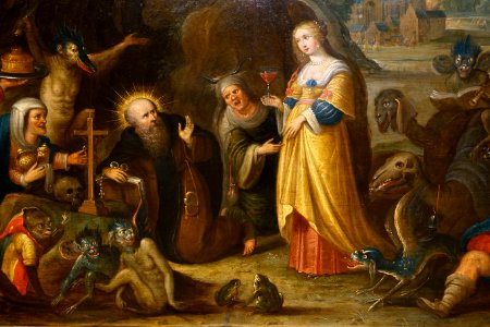 The Temptation of Saint Anthony, by Frans Francken II and workshop, Antwerp, 1610-1615, oil on copper, view 2 - Hessisches Landesmuseum Darmstadt - Darmstadt, Germany - DSC01257