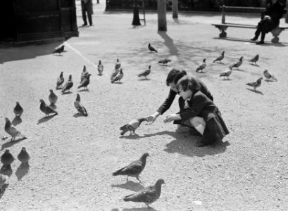 Twee meisjes met duiven in Parijs, Bestanddeelnr 254-5666 photo