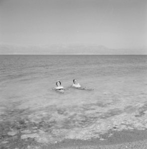 Twee vrouwen dobberen in de Dode Zee., Bestanddeelnr 255-2699