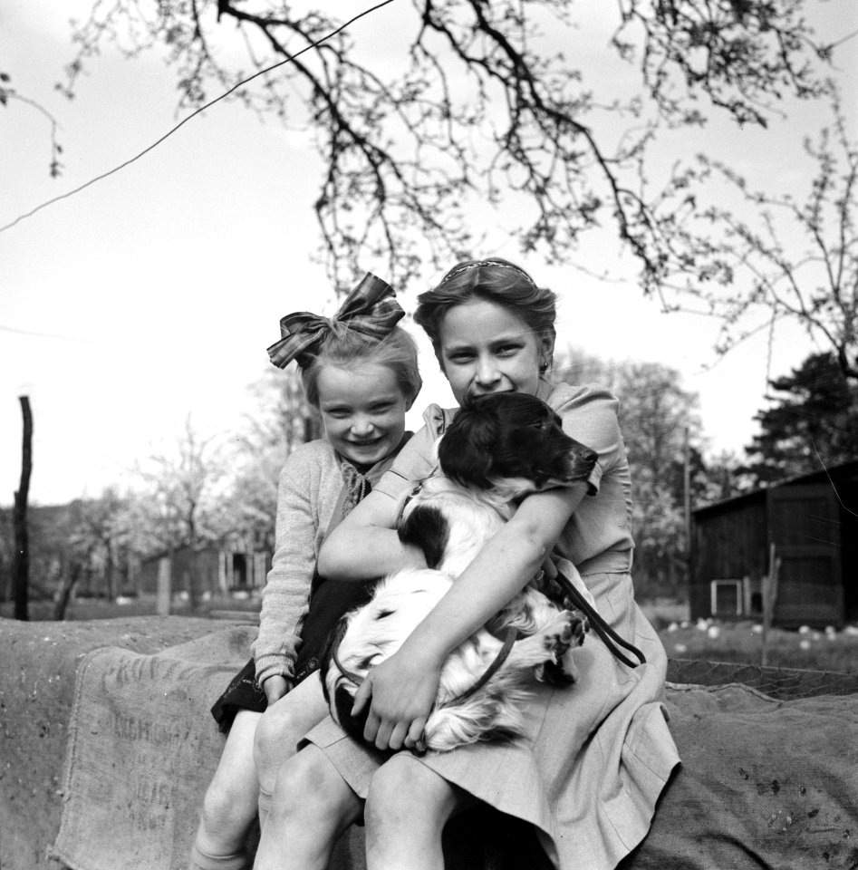Twee meisjes met een hond, Bestanddeelnr 252-1924