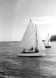 Twee mannen en twee vrouwen varend in zeilboot, Bestanddeelnr 191-0161