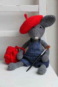 Crochet pattern mouse grey dungarees photo