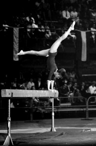 Turnen Nederland tegen Polen, Ria Rietveld op de evenwichtsbalk, Bestanddeelnr 915-1976