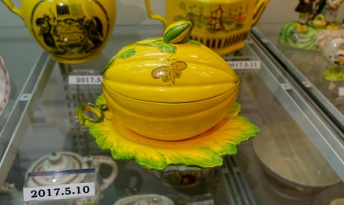 Tureen, Yorkshire, England, c. 1790, earthenware, yellow glaze, overglaze enamels, HD 2017.5.10 - Flynt Center of Early New England Life - Deerfield, Massachusetts - DSC04630