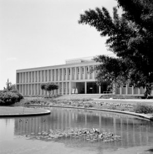 Twee dames op de trappen van het Weizmann Instituut in Rehovot, Bestanddeelnr 255-4987