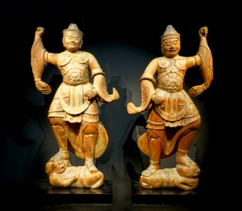 Two heavenly kings, from Chorakuji, Kyotanbe-cho, Funai-gun, Kyoto, Japan, Heian period, dated 1147 AD, wood with polychrome - Tokyo National Museum - Tokyo, Japan - DSC08851