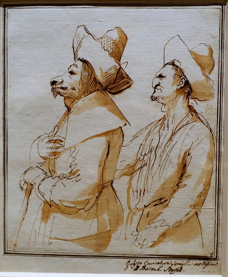 Two men in broad-brimmed, high-crowned hats, by Guercino (Giovanni Francesco Barbieri), 1630s-1640s, pen and ink on paper - Princeton University Art Museum - DSC06581