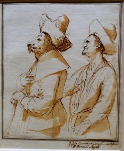 Two men in broad-brimmed, high-crowned hats, by Guercino (Giovanni Francesco Barbieri), 1630s-1640s, pen and ink on paper - Princeton University Art Museum - DSC06581