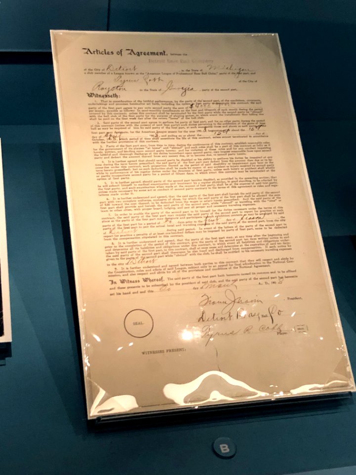 Ty Cobb contract, Library of Congress Baseball Americana, April 2019
