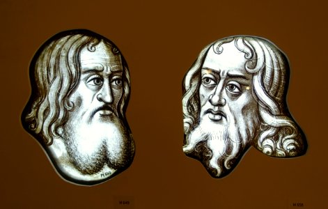 Two Heads of Apostles, Cologne, c. 1500, stained glass - Museum Schnütgen - Cologne, Germany - DSC00242