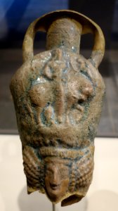 Two-handled vase with horseman and female head, Iran, Early Sasanian period, 3rd century AD, glazed earthenware with molded decoration - Cincinnati Art Museum - DSC03276