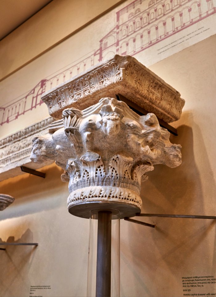 Two-zone marble capital (5th cent. A.D.) at the Byzantine and Christian Museum on 12 April 2019