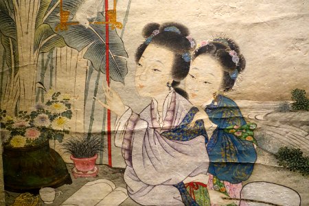 Two Beauties in a Garden by Gai Qi, view 1, China, Qing dynasty, Daoguang period, 1821-1850, watercolor on paper - Museu do Oriente - Lisbon, Portugal - DSC06986