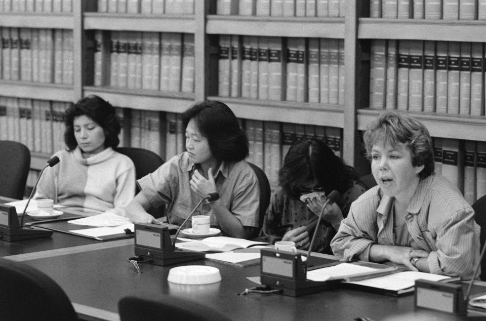 Tweede Kamer hoorzitting commissie emancipatie over vrouwenhandel v.l.n.r. me, Bestanddeelnr 934-0752