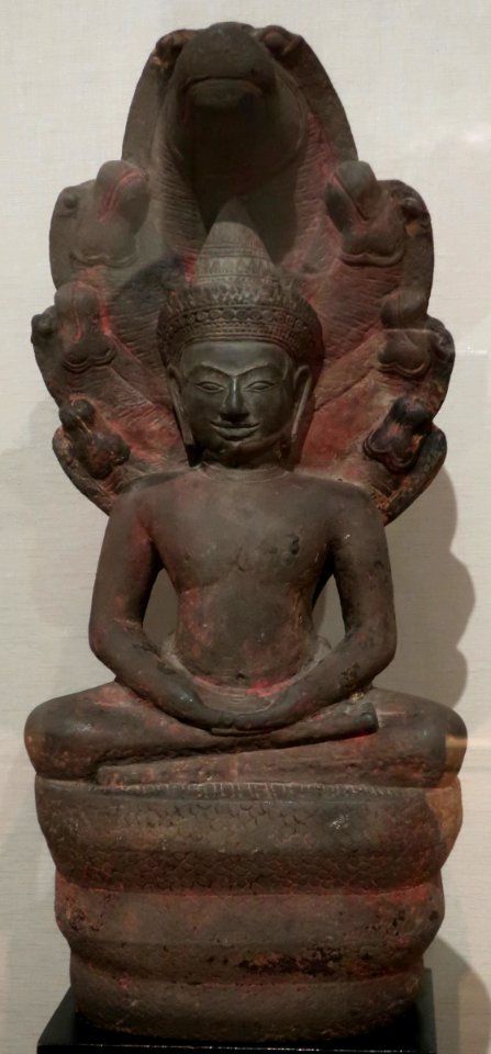 Muchilinda Buddha from Cambodia, Angkor kingdom, Bayon style, 12th century, sandstone, HAA