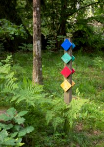 Multiple hiking trail marks in Gullmarsskogen