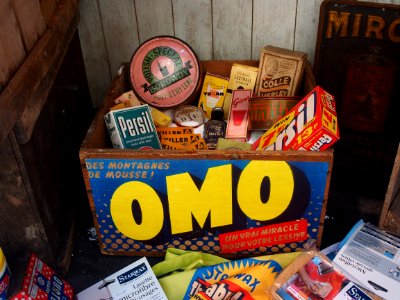 OMO box filled with Persil, Borwax, Toxan and other old stuff