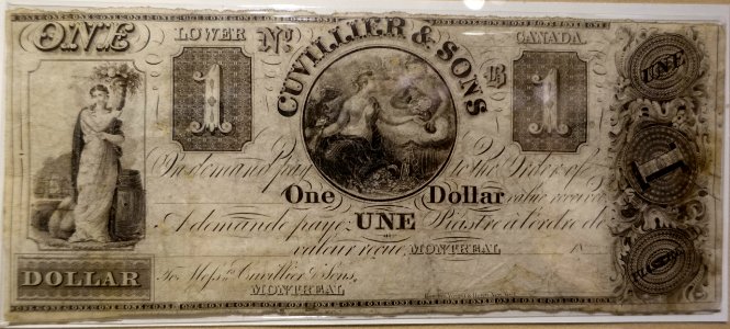 One Dollar, Cuvillier & Sons, undated - Bank of Montréal Museum - Bank of Montreal, Main Montreal Branch - 119, rue Saint-Jacques, Montreal, Quebec, Canada - DSC08419 photo