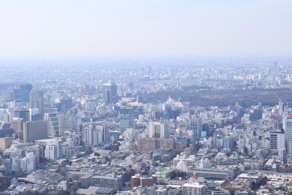 Omotesando and Yoyogi National Stadium under renovation, seen from Mori Tower