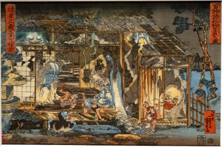 One Hundred Ghost Stories (Haunted House by Hayashiya Shozo), by Utagawa Kuniyoshi, Japan, Edo period, 1800s AD, woodblock print on paper - Tokyo National Museum - Tokyo, Japan - DSC09287